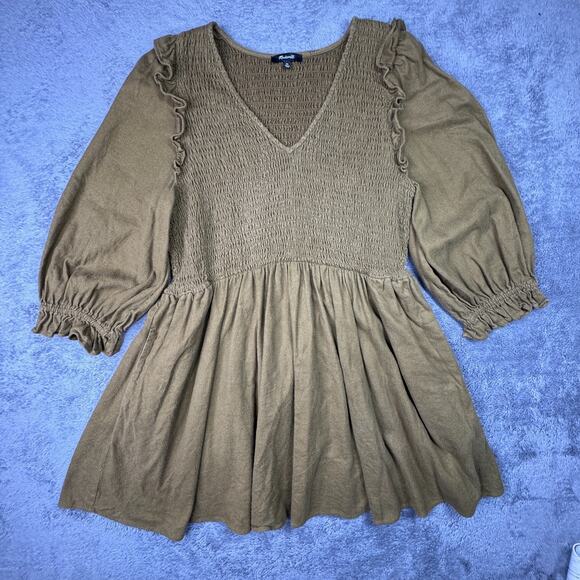 Madewell Dresses & Skirts - Madewell Flannel Lucie V-Neck Smocked Mini Dress Cottagecore XL Ruffle Green